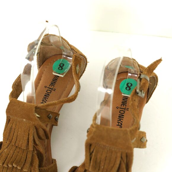 Minnetonka Merriam Fringe Studded Wedge Suede Sandals Size 8 - Picture 8 of 10